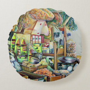 Charming Promises of fine Tekka Centre, Singapore Round Pillow