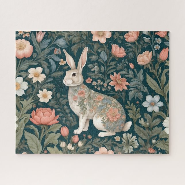 Charming Rabbit William Morris Inspired Floral Jigsaw Puzzle (Horizontal)