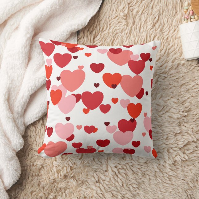 Charming Red and Pink Heart Pattern Pillow (Blanket)