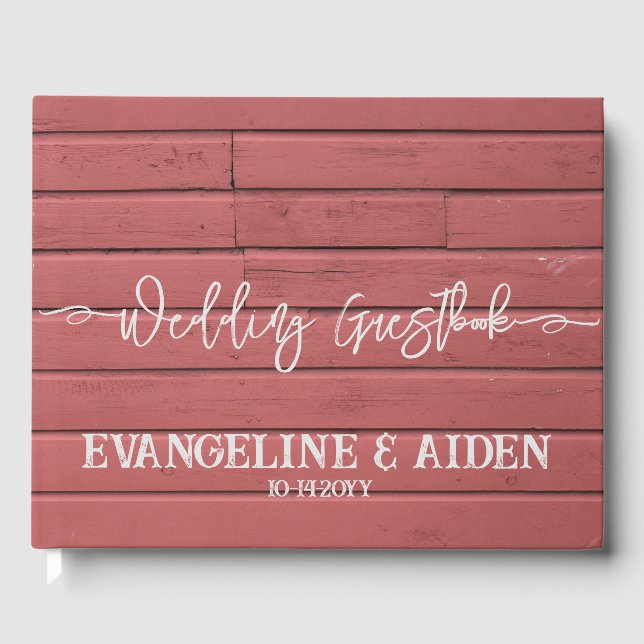 Charming Red Barn Wood Wedding Guest Book (Front)