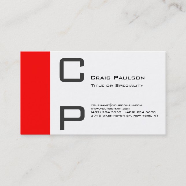 Charming Red Black White Monogram Business Card (Front)