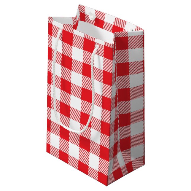 Charming Red Gingham Check Pattern Decorative Small Gift Bag (Front Angled)