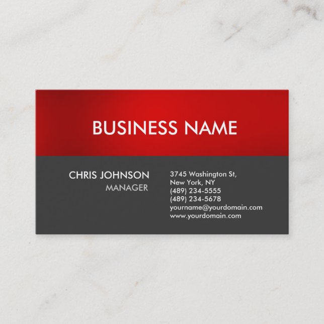Charming Red Grey Plain Modern Business Card (Front)