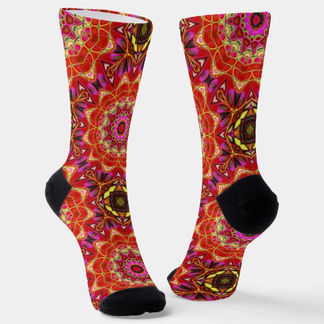 Charming Red Intricate Mandala Socks (Angled)