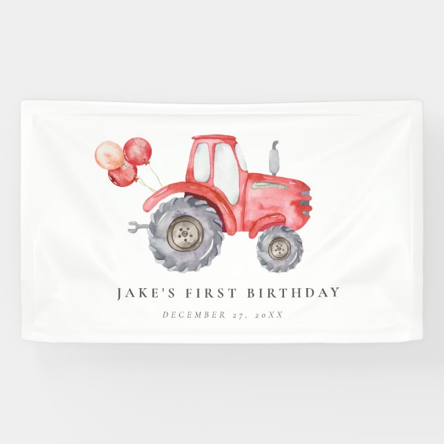 Charming Red Tractor Birthday  Banner (Horizontal)
