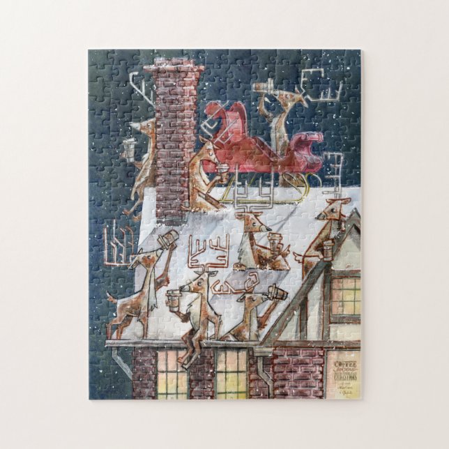 Charming Reindeer Rooftop Cofftop Puzzle de pause  (Vertical)