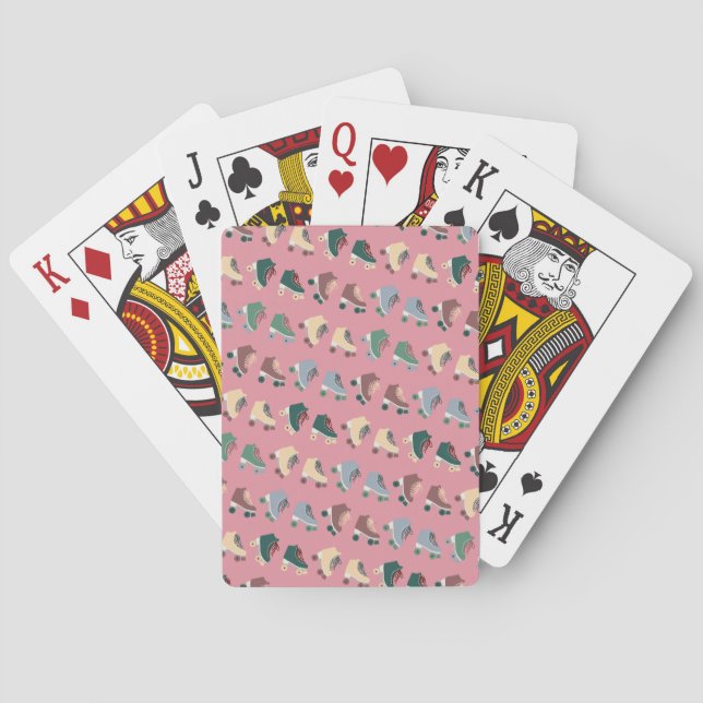 Charming Retro Rollerskates Dusty Pink Playing Cards (Back)