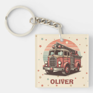 Charming Retro Vintage Fire Truck at Sunset Keychain