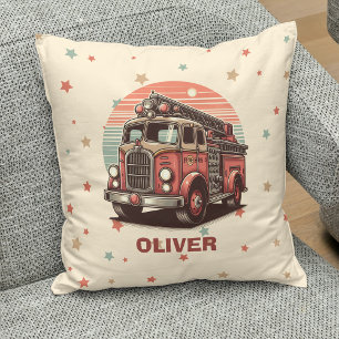 Charming Retro Vintage Fire Truck at Sunset Throw Pillow