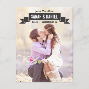 Charming Ribbon Save The Date - Black Announcement Postcard