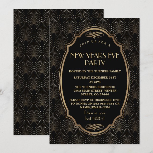 Charming Roaring 20s Great Gatsby New Year Party Invitation (Front/Back)