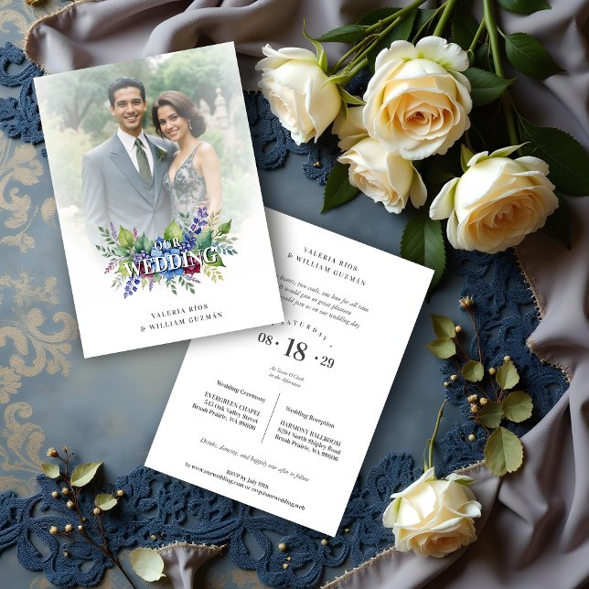 Charming Romantic Floral & Transparency Overlay Invitation (Charming Romantic Floral & Transparency Overlay Wedding Invitation Cards with Photo.)