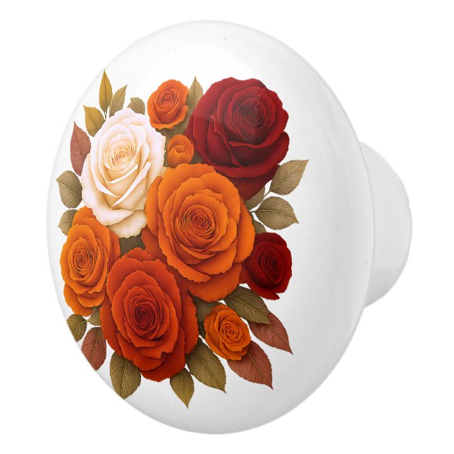 Charming Romantic Roses Terracota Ruby Red Orange Ceramic Knob (Right)