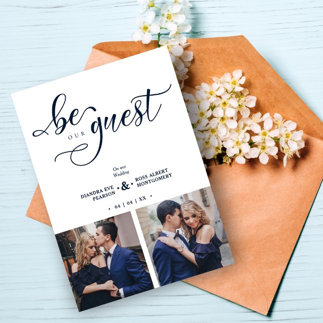 Charming Romantic Script Navy Blue  2 Multi Photo Invitation (Charming Romantic Script Navy Blue 2 Multi Photo Invitation Card.)