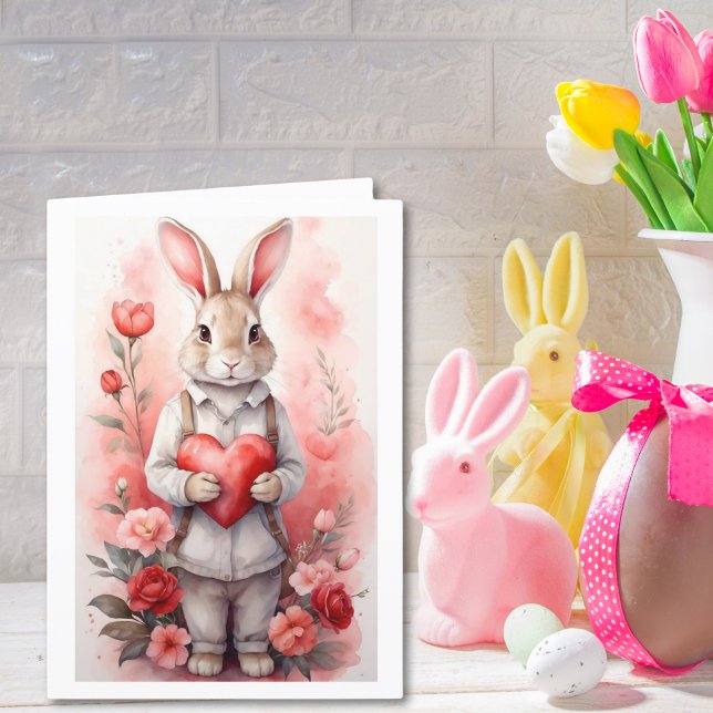 Charming Rose Garden Bunny Easter Holiday Card (Creator Uploaded)