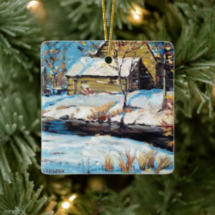 Charming Rural Winter Cabin  Ceramic Ornament