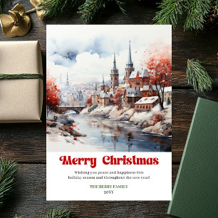 Charming rustic Christmas scene minimalist Holiday Card