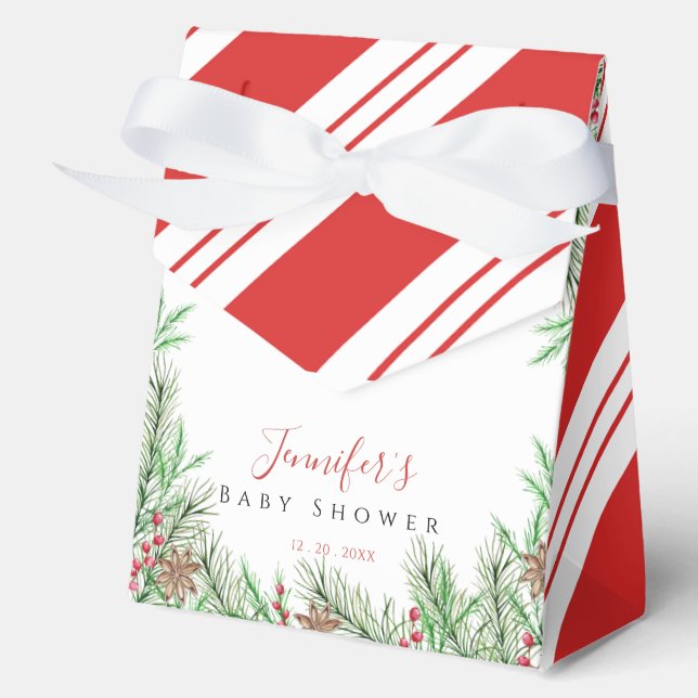 Charming Rustic Christmas Watercolor Baby Shower Favor Box (Front)