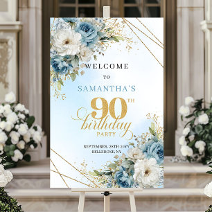 Charming Rustic dusty blue gold 90th birthday welc Poster
