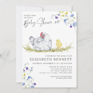 Charming Rustic Farmhouse Chicken Baby Invitation