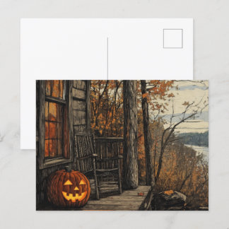 Charming Rustic Halloween Farmhouse Holiday Postcard
