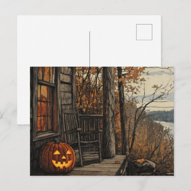 Charming Rustic Halloween Farmhouse Holiday Postcard (Front/Back)