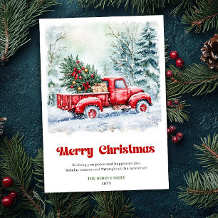 Charming Rustic Red Truck Christmas Scene Holiday  Card
