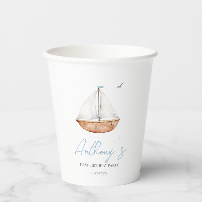 Charming Rustic Sailboat Birthday  Paper Cups (Front)