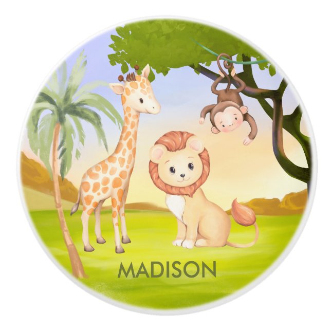 Charming Safari Animal Name Theme Drawer Cerami Ceramic Knob (Front)