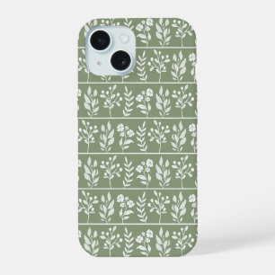Charming Sage Green Botanical Herbarium Plants iPhone 15 Case