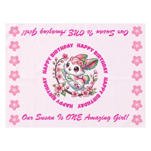 Charming Sakura Bunny Tablecloth (Front (Horizontal))