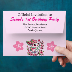 Charming Sakura Bunny with Blossom Birthday Envelope