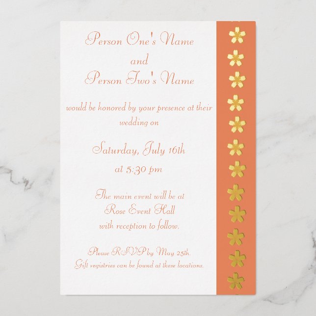 Charming Sakura in Coral Foil Invitation (Front)