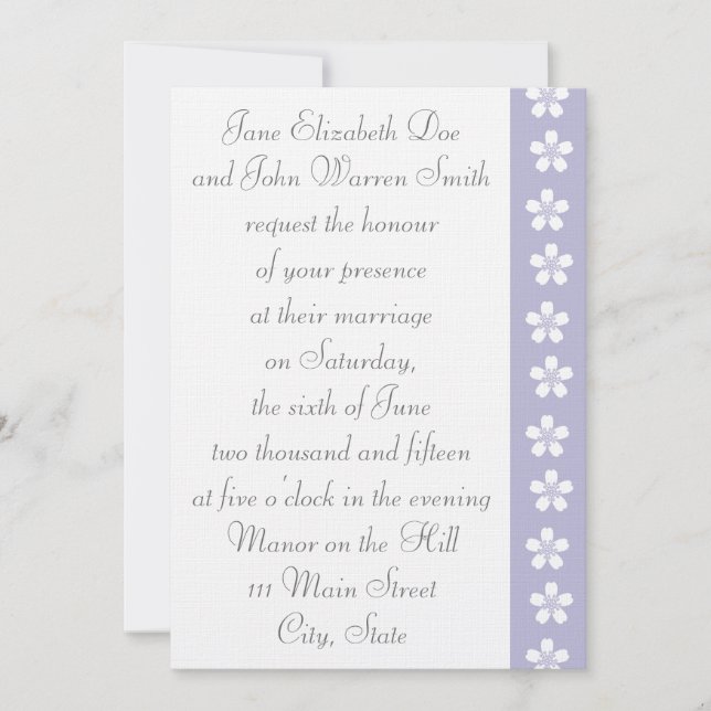Charming Sakura in Lavender Wedding Invitation (Front)