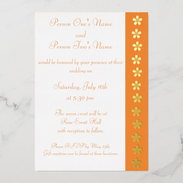 Charming Sakura in Orange Foil Invitation (Front)