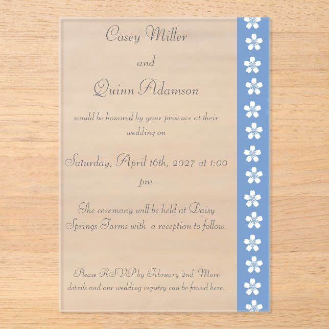 Charming Sakura in Periwinkle Acrylic Wedding  Invitations (Front)