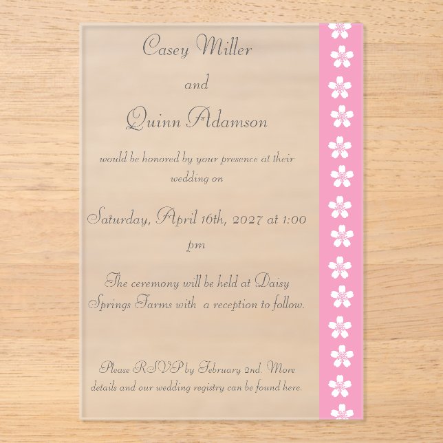 Charming Sakura in Petal Pink Acrylic Wedding  Invitations (Front)