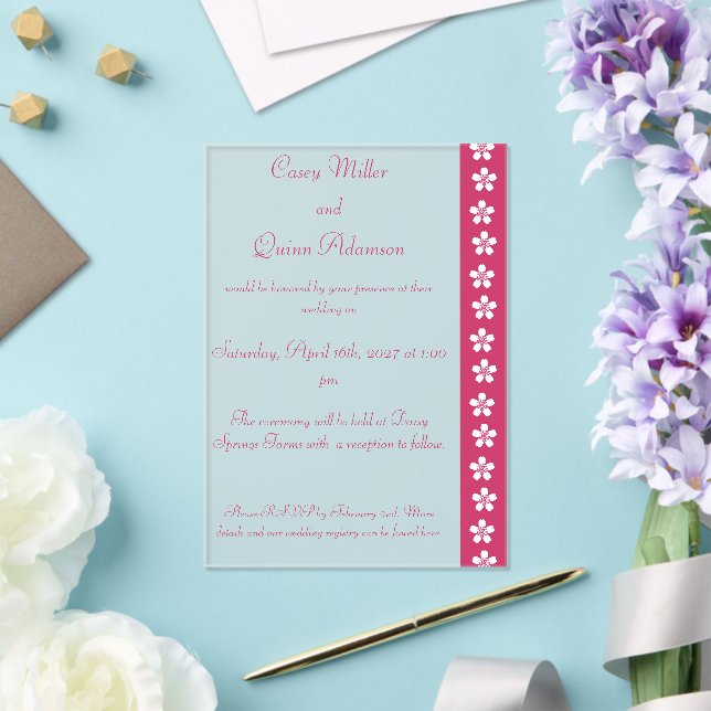 Charming Sakura in Raspberry Acrylic Wedding  Invitations (Insitu (Wedding))