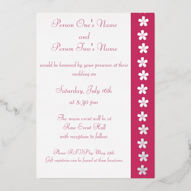 Charming Sakura in Raspberry Foil Invitation (Front)