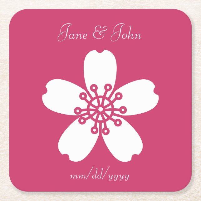 Charming Sakura in Raspberry Paper Coaster (Front)