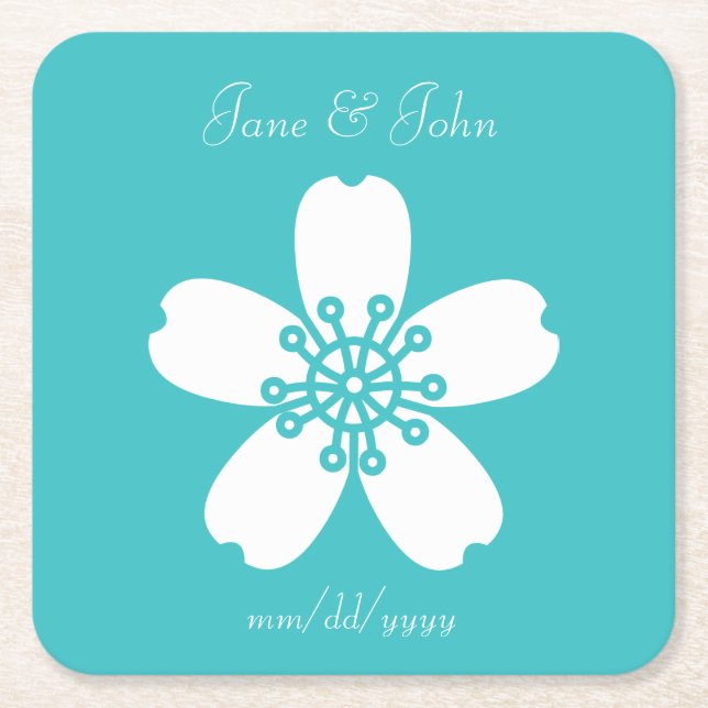 Charming Sakura in Turquoise Paper Coaster (Front)