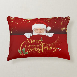Charming Santa Claus Merry Christmas Red Accent Pillow