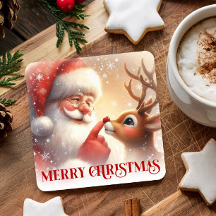 Charming Santa Claus Rudolph Holiday Coasters