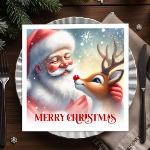 Charming Santa Claus Rudolph Holiday Napkins Dinne
