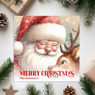 Charming Santa Claus Rudolph Personalized Kids  Jigsaw Puzzle