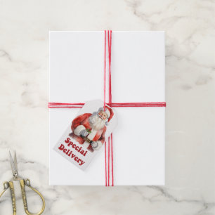 Charming Santa delivering Christmas joy with tags