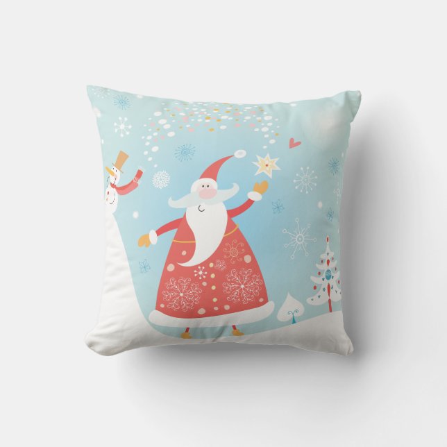 Charming Santa & Snowman Throw Pillow 16" x 16" (Front)