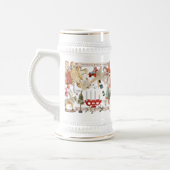 Charming Scandinavian Folk Christmas  Beer Stein (Left)