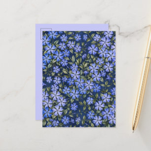 Charming Scattered Periwinkle Flowers Deep Blue Announcement Postcard