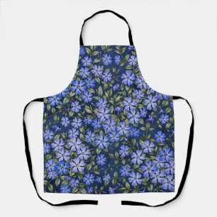 Charming Scattered Periwinkle Flowers Deep Blue Apron